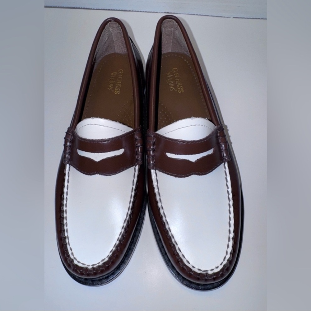 G.H.Bass Weejuns Whitney Brown/ White Penny Loafers 5 - Picture 3 of 6